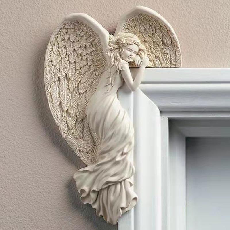 Angel Wing Design Door Hanging Decor, 1 Count Cute Resin Sculpture, Decorative Ornament for Home Lintel Desk Side Bookshelf