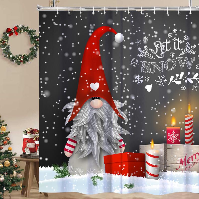 PAUSEBOLL Gnome Shower Curtains for Bathroom Lovely Cute Sprite Christmas Let it Snow Fabric Shower Curtain Winter Xmas Holiday Bathroom Curtain Set with Hooks Included 72x72 inches