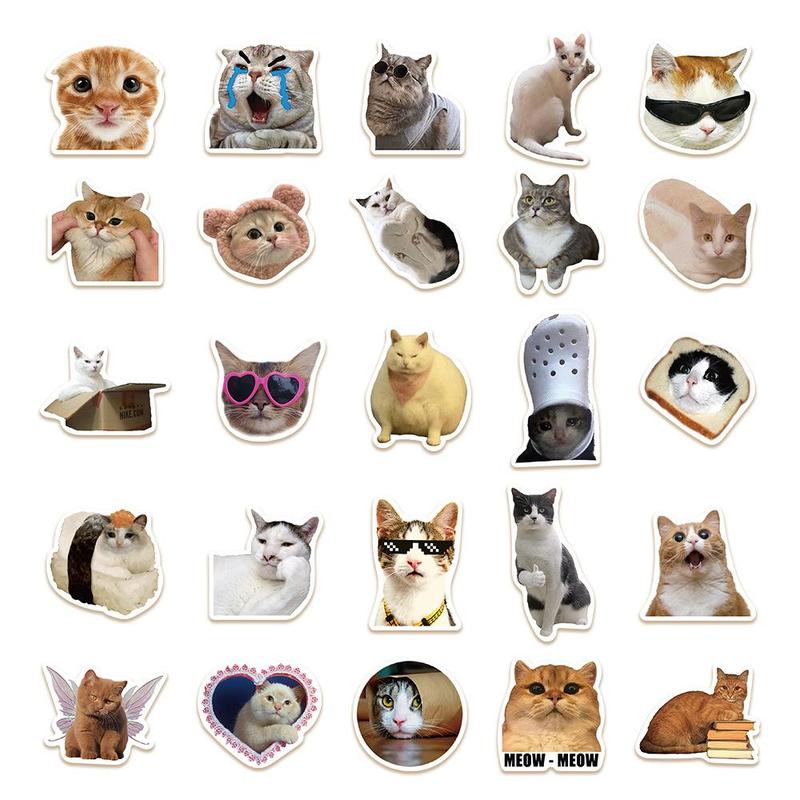 Cat Pattern Sticker, 50pcs set Waterproof Self Adhesive Sticker, Decor Sticker for Gift Greeting Card Water Bottle Laptop Phone