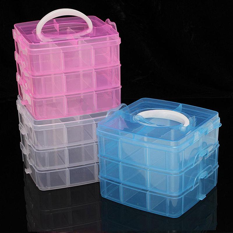 Warkul 3 Layers 18 Compartments Clear Storage Box Container Jewelry Bead Organizer Case Light Plastic Transparent Transparent