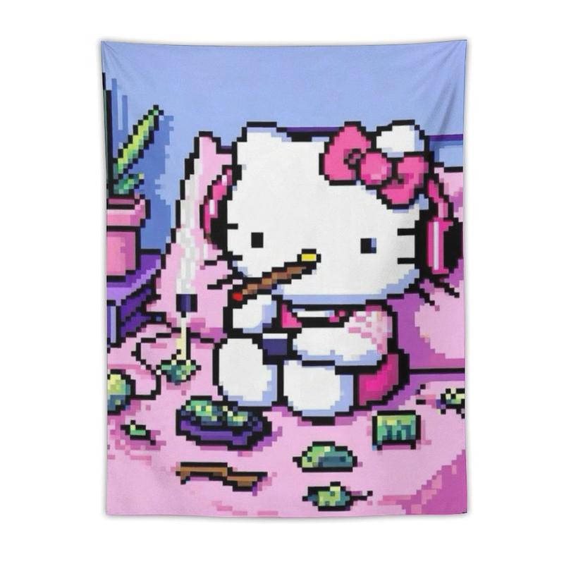 Hello-Kitty Funny Cartoon Tapestry Cute Anime Banner Decoration Bedroom Living Room Dormitory Office Party Birthday Gift