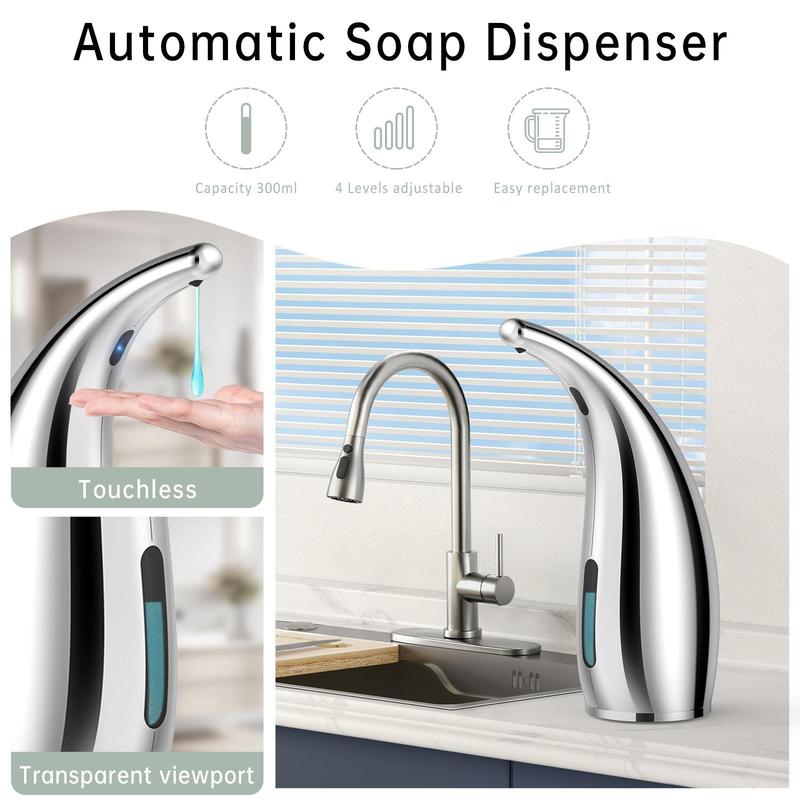 Automatic Soap Dispenser without Battery, 1 Count 4-level Adjustable Liquid Soap Dispenser, Soap Dispenser for Kitchen Bathroom Hotel Restaurant