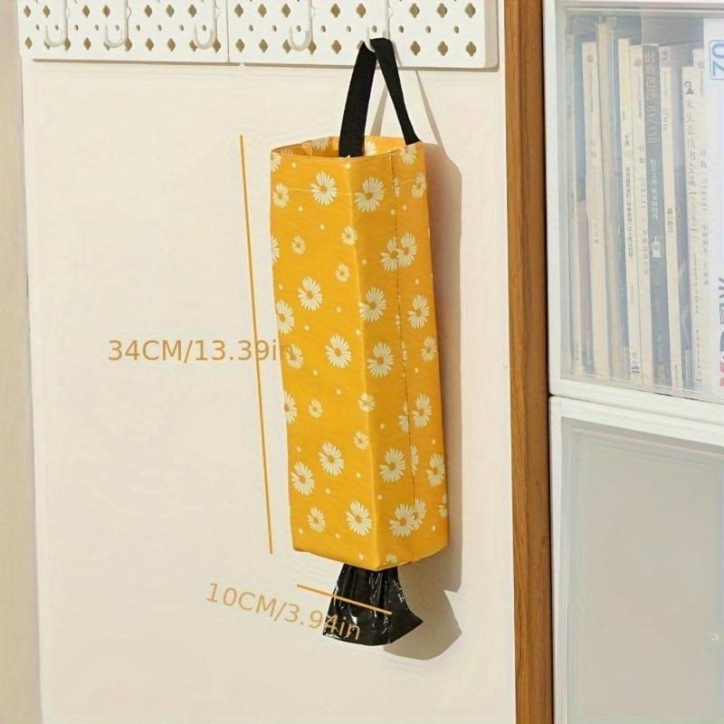 Random Color Daisy Pattern Hanging Garbage Bag Storage Bag, 1 Count Space Saving Garbage Bag Container for Home Kitchen Bathroom Office