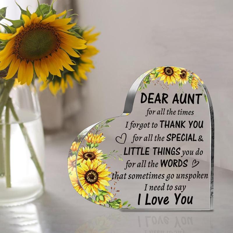 Aunt Gifts from Niece Nephew, to My Auntie Acrylic Heart Sign Presents, Best Aunt Ever Gifts, Valentines Day Birthday, Mothers Day, Christmas Sunflower Gifts for Aunt Auntie