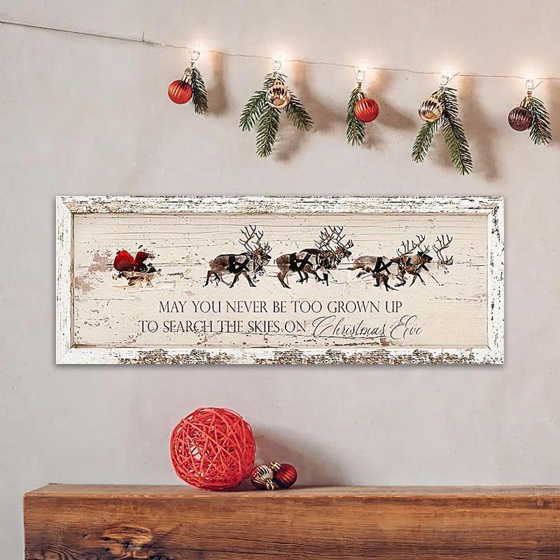 Vintage Christmas Themed Wooden Sign, 1 Count Reindeer & Santa Claus & Letter Pattern Wall Decor, Hanging Decor for Home Living Room Bedroom Farmhouse