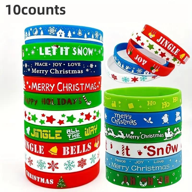 Random Color Christmas Silicone Bracelet, 10pcs set Cute Colorful Bracelet, Christmas Gifts, Party Gift for Students, Festive & Party Supplies