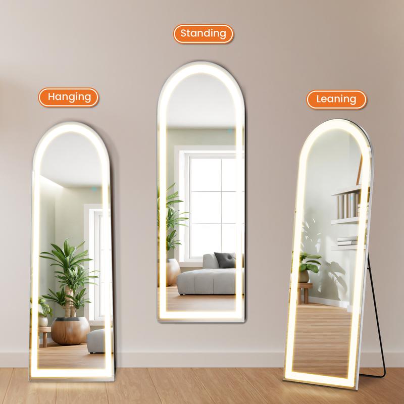 FurniChic Haven LED Lighted Mirror with Stand and Wall Mount - 3 Color Adjustable Brightness Decor Durable