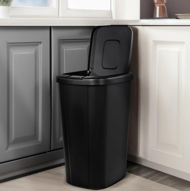 13.3 Gallon Trash Can, Plastic Touch Top Kitchen Trash Can, Black