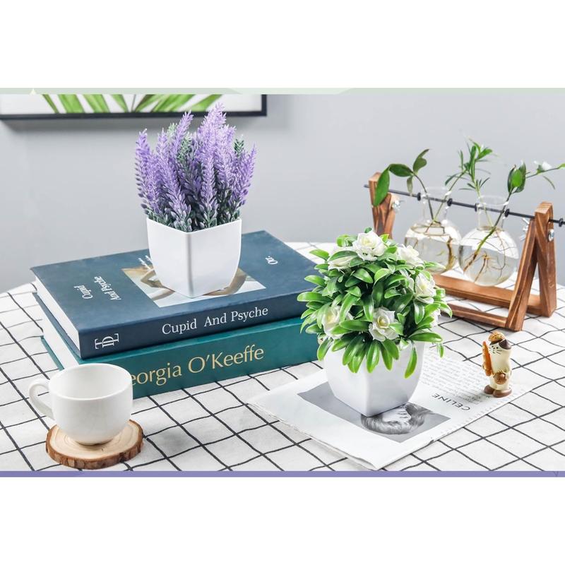 2 Pack Small Fake Plants Faux Plants Indoor with Flower for Home Bathroom Kitchen Office Desk Decor