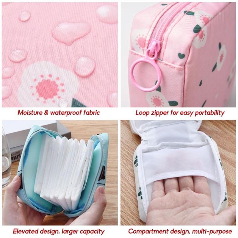 Cartoon Pattern Sanitary Pad Storage Bag, 4 Counts Colorful  Portable   Napkin Sundries Storage Bag, Cute Storage Bag for Indoor & Outdoor