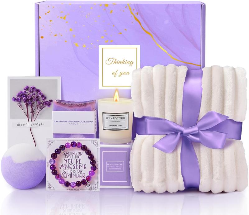 Birthday Gifts for Women - Valentines, Mothers Day, Christmas Gifts for Women, Mom, Wife, Girlfriend, Best Friend - Self Care Gifts Get Well Soon Gifts, Lavender Relaxing Spa Gift Basket Care Package