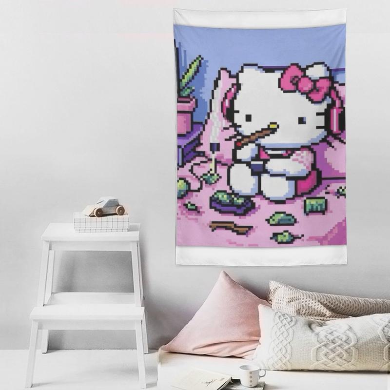 Hello-Kitty Funny Cartoon Tapestry Cute Anime Banner Decoration Bedroom Living Room Dormitory Office Party Birthday Gift