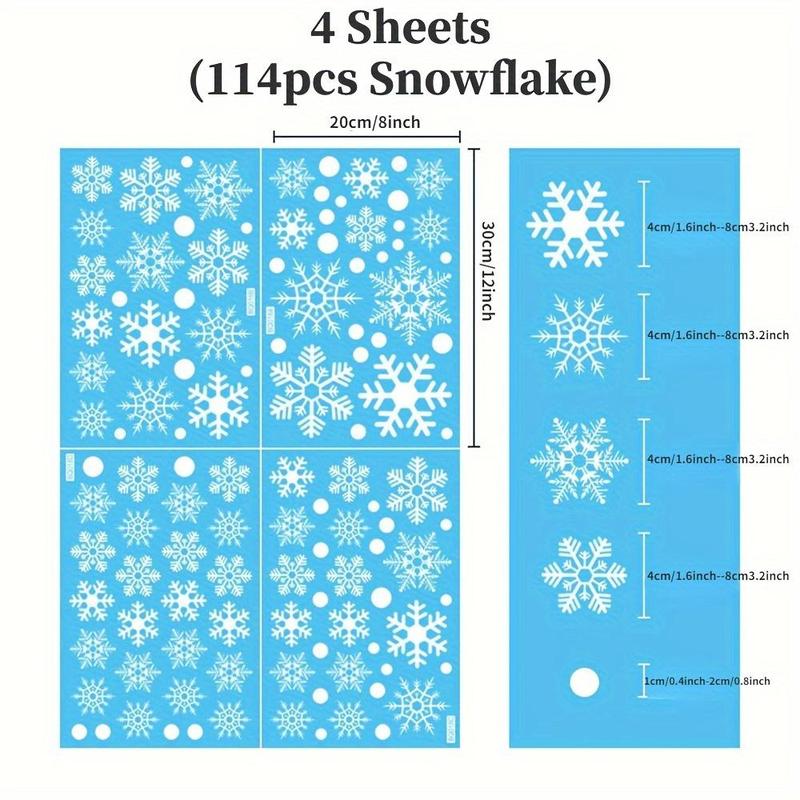 Christmas Snowflake Pattern Window Sticker, 4 Sheets Snowflake Window Decals, Window Decorative Sticker for Home Party Festival, Home Decor