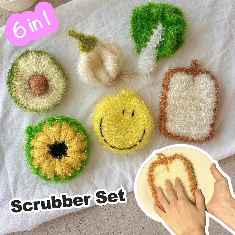 Scratch-Free Hand-Knitted Multipurpose Dish Scrubbers Set for Kitchen Dish Washing, Bathroom, Household Cleaning, Rags Washcloth Sponges