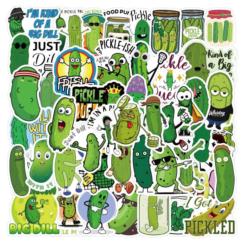 Cartoon Pickle Pattern Sticker, 60pcs set Funny Cartoon Pickle Graffiti Sticker for Christmas Gift, DIY Decoration for Luggage Skateboard Bicycle Water Bottle