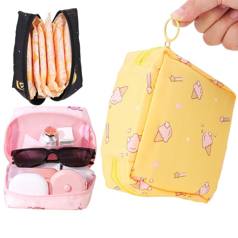 Cartoon Pattern Sanitary Pad Storage Bag, 4 Counts Colorful  Portable   Napkin Sundries Storage Bag, Cute Storage Bag for Indoor & Outdoor