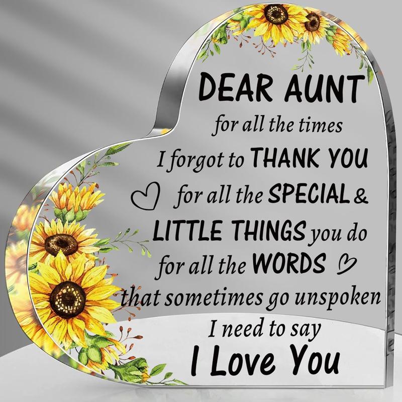 Aunt Gifts from Niece Nephew, to My Auntie Acrylic Heart Sign Presents, Best Aunt Ever Gifts, Valentines Day Birthday, Mothers Day, Christmas Sunflower Gifts for Aunt Auntie