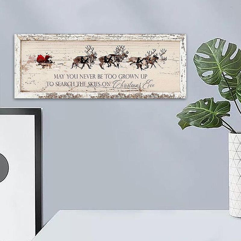 Vintage Christmas Themed Wooden Sign, 1 Count Reindeer & Santa Claus & Letter Pattern Wall Decor, Hanging Decor for Home Living Room Bedroom Farmhouse