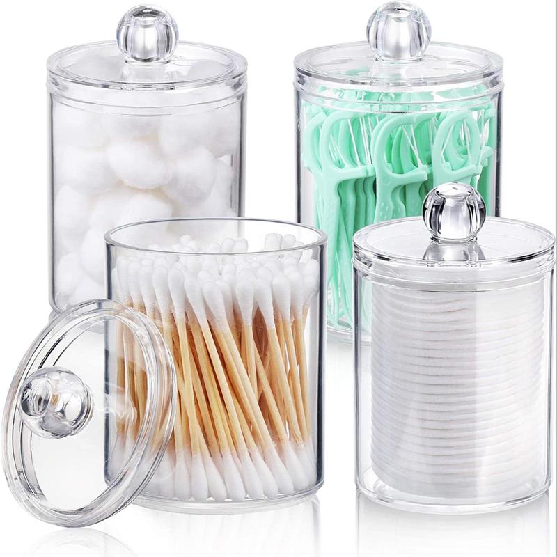 Clear Storage Jar with Lid, 2 4 Counts Qtip Holder Dispenser, Home Organizer for Bathroom