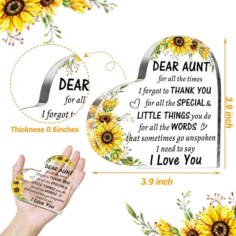 Aunt Gifts from Niece Nephew, to My Auntie Acrylic Heart Sign Presents, Best Aunt Ever Gifts, Valentines Day Birthday, Mothers Day, Christmas Sunflower Gifts for Aunt Auntie