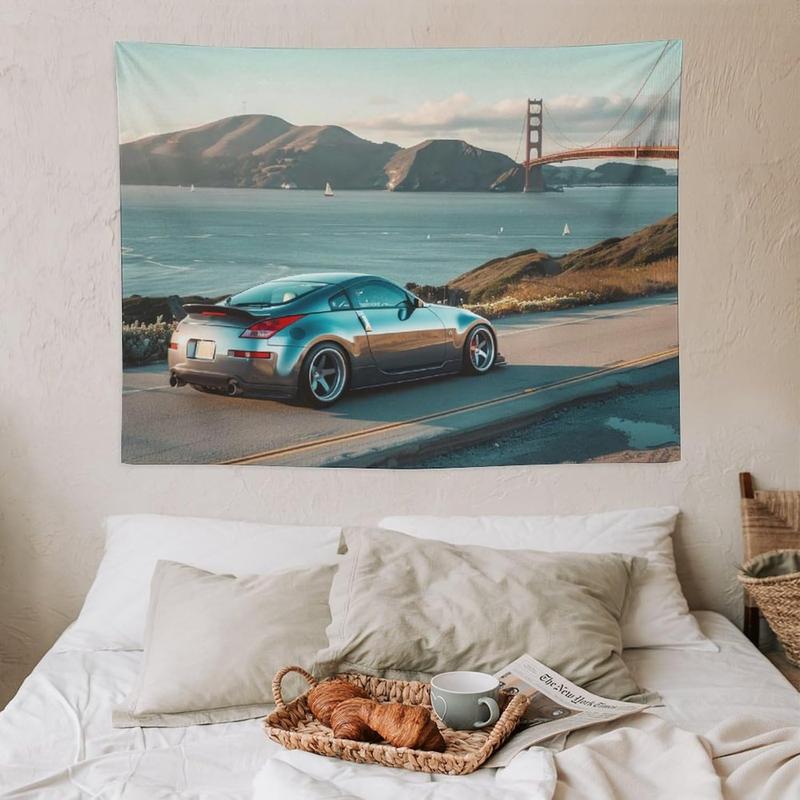 FoRes Sports 350z Jdm Car Golden Gate Bridge Car Tapestry Wall Hanging Funny Wall Tapestry for Bedroom Living Room Office Classroom Dorm Ceiling Home Wall Decor Art Tapestries 30