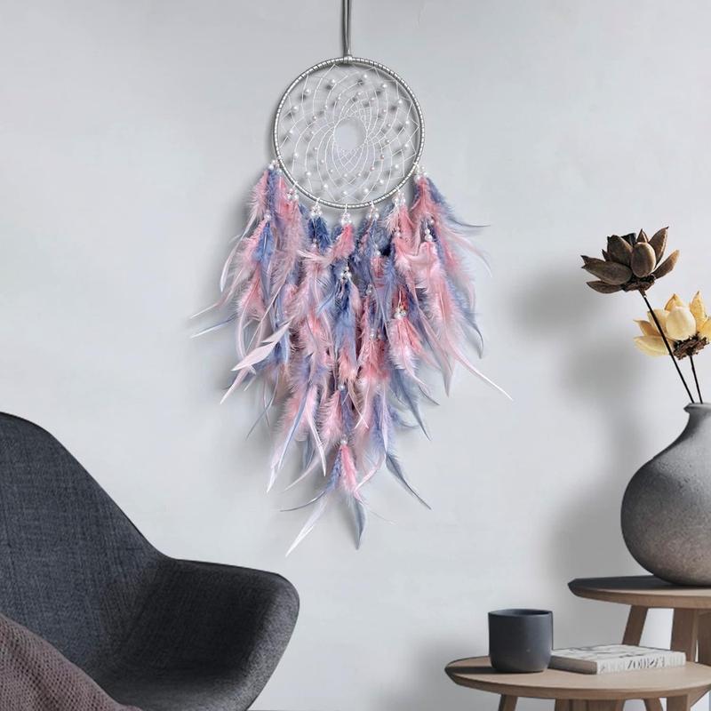 Dream Catchers, Handmade Traditional Circular Net, Wall Hanging for Home Decor, Girl’s Bedroom, Art Ornament Craft Gift (Grey and Pink)