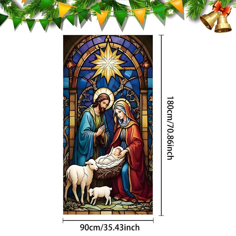 Christmas Eve Themed Door Banner, 1 Count Jesus Birth Door Hanging Banner, Door Curtain, Home Decor for Living Room Bedroom, Festive & Party Supplies