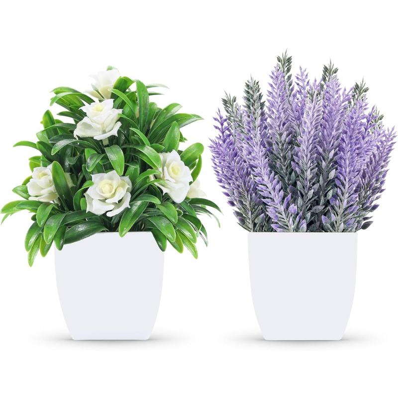 2 Pack Small Fake Plants Faux Plants Indoor with Flower for Home Bathroom Kitchen Office Desk Decor