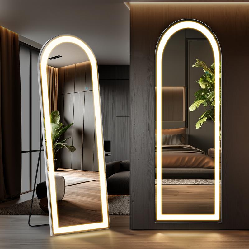 FurniChic Haven LED Lighted Mirror with Stand and Wall Mount - 3 Color Adjustable Brightness Decor Durable