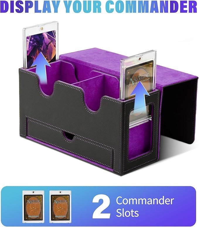 TCG Deck Box with 2 Commander Display and Dice Tray-Patented Design, Double Deck Box for 320+ Single Sleeved Cards, Leather Magnetic Card Storage Box Fits for  CCG Magic Cards