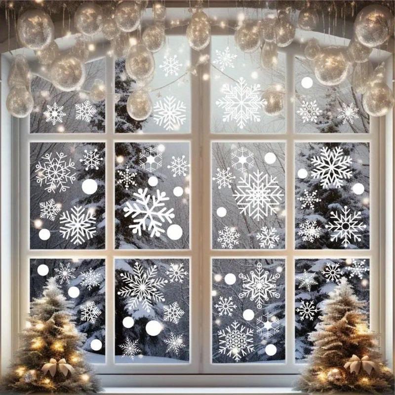 Christmas Snowflake Pattern Window Sticker, 4 Sheets Snowflake Window Decals, Window Decorative Sticker for Home Party Festival, Home Decor