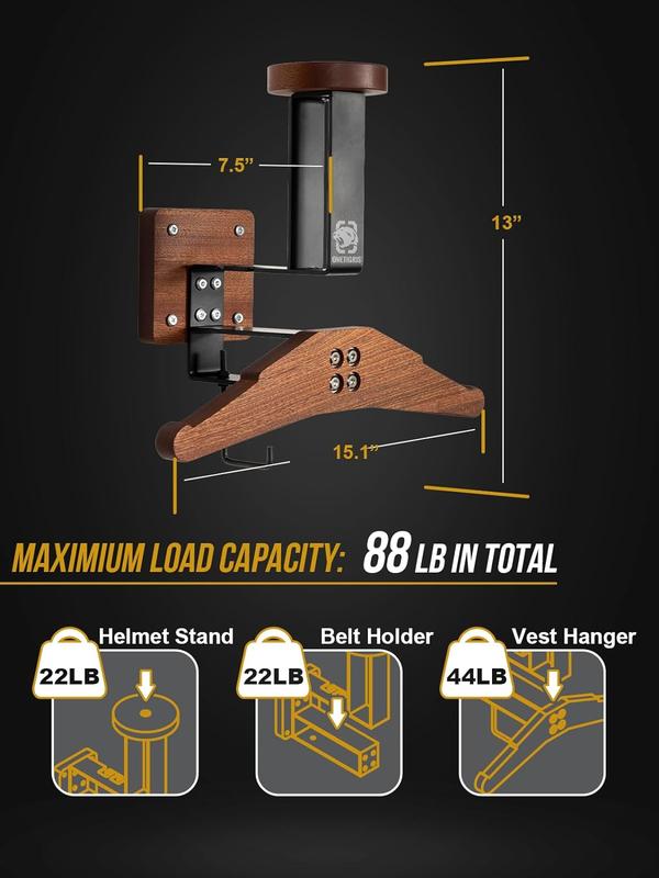 OneTigris Motorcycle Helmet Holder Wall Mount – Perfect Christmas Gift, Solid Wood Gear Rack Organizer & Display for Helmets, Football, and Cycling Gear