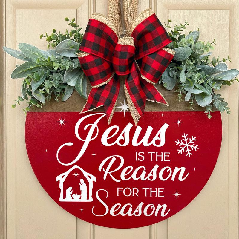 Jesus Is The Reason for The Season Sign, 1 Count Religious Christmas Sign, Front Door Hanging Decorations, Home Decor for Living Room Bedroom