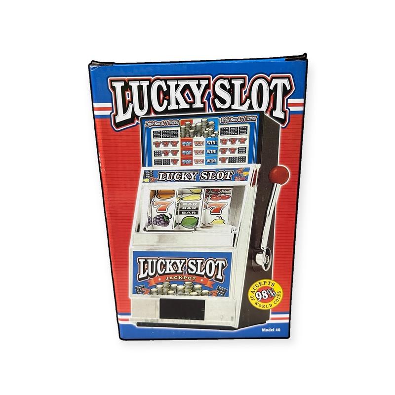 Saving Bank Coin Machine. Piggy bank Wide Spinning Reels. Working Handle. Jackpot Coin Slot. Manuel Coin Return. Jackpot Coin Return. Realistic Game Play Piggy (No Battery Required) Table