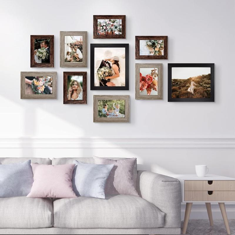 Picture Frame Set 10-Pack, Gallery Wall Frame Collage with 8x10 5x7 4x6 Frames in 3 Different Finishes Decor Photo