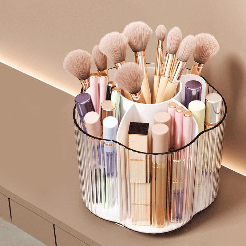 Multi-grid Makeup Brush Holder, Rotatable Modern Cosmetic Brush Lipstick Organizer, Desk Storage Box for Home Dormitory Bathroom Salon