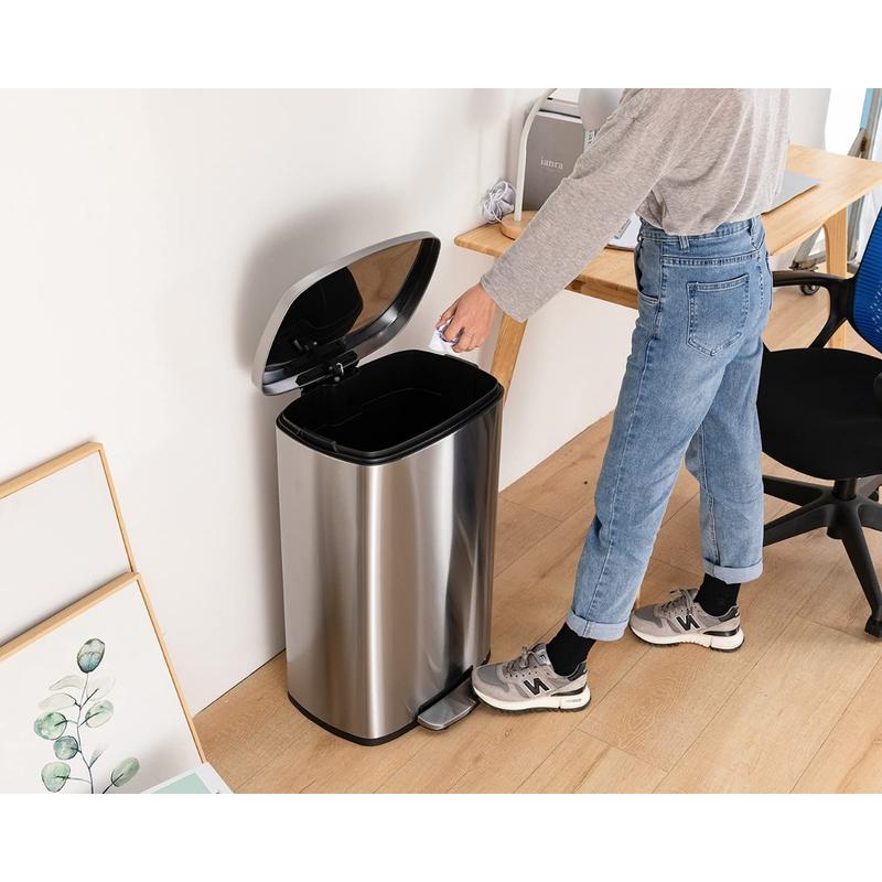 13 Gallon 50 L Garbage Can Kitchen Trash Can with Lid for Office Bedroom Bathroom Step Trash Bin Fingerprint-Proof Brushed Stainless Steel 13 Gallon   50 Liter