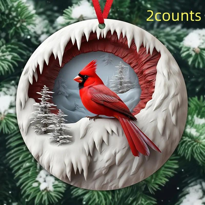 Christmas 3D Cardinal Bird Design Hanging Ornament, 2 Counts set Creative Bird Hanging Decoration, Hanging Decor for Home Party Festival, Home Decor