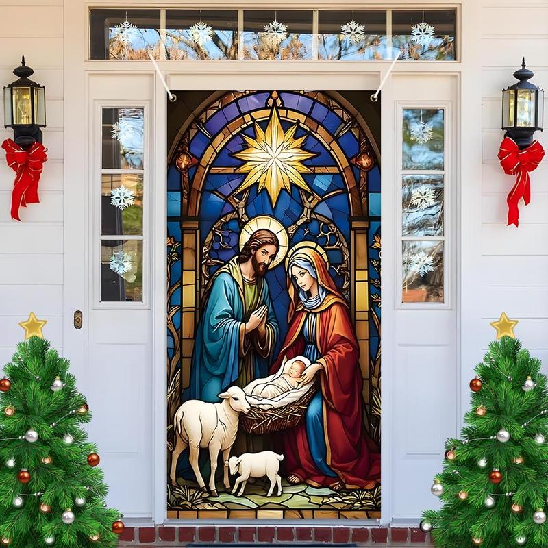 Christmas Eve Themed Door Banner, 1 Count Jesus Birth Door Hanging Banner, Door Curtain, Home Decor for Living Room Bedroom, Festive & Party Supplies