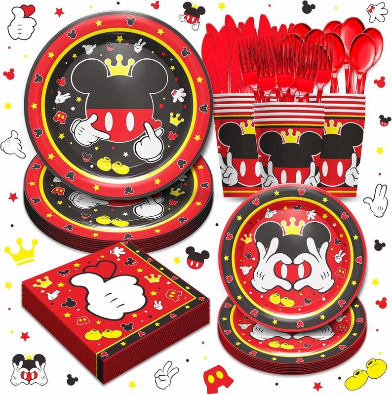 168pcs Minnie Themed Birthday Party Supplies - Mouse Birthday Party Decorations Include Plates, Cups, Napkins, Cutlery, Girl Minnie Baby Shower Birthday Party Supplies, 24 Guests balloon tree lightup numbers