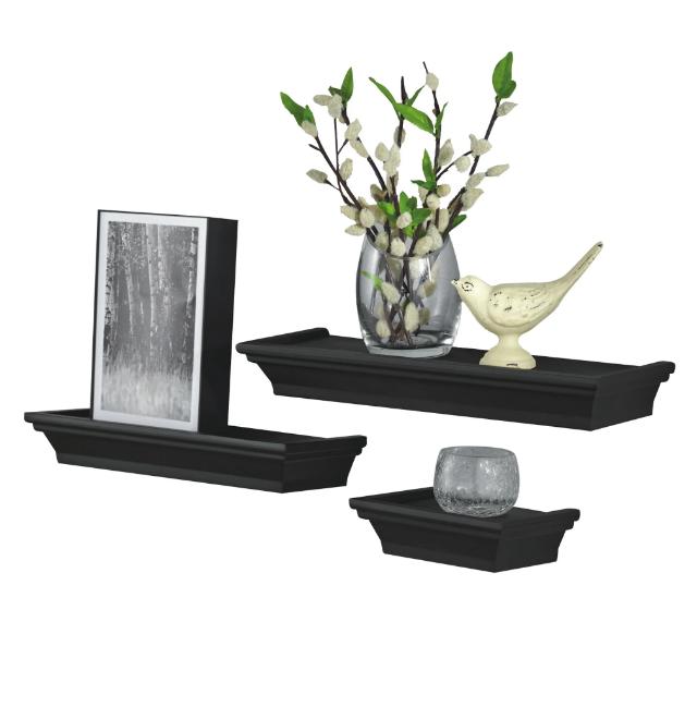 3PC Plastic Floating Shelves, Black - Perfect for Home Organization