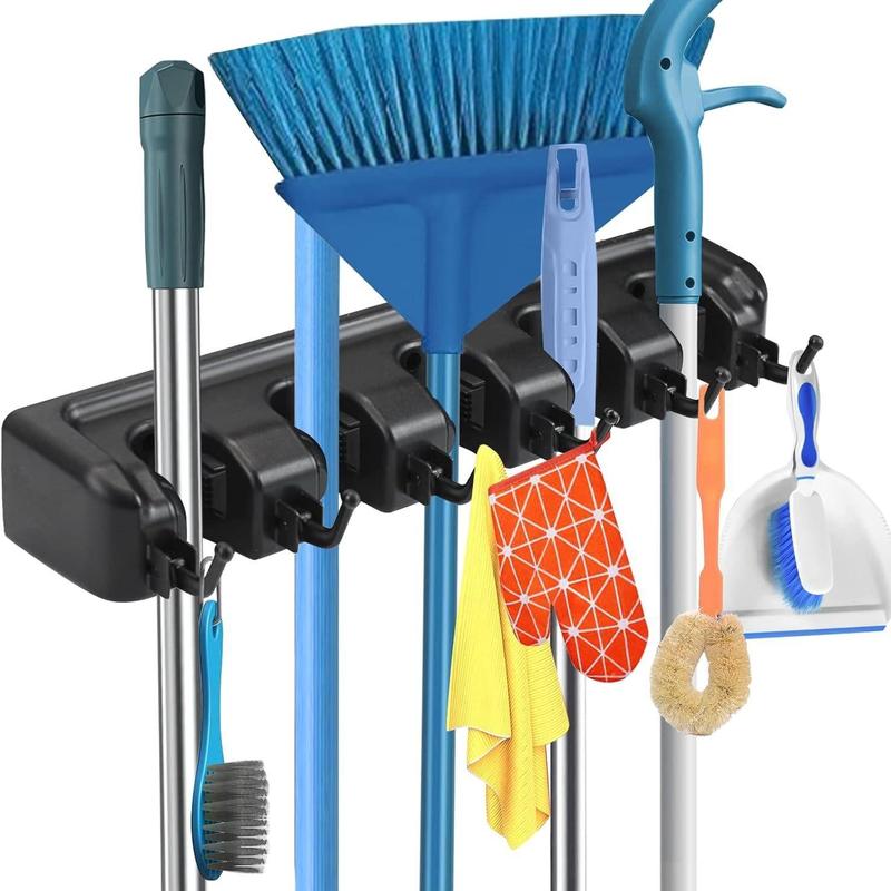 Wall Mounted Mop & Broom Holder, Multifunctional Mop & Broom Storage Rack, Household Cleaning Tool Organizer for Home Kitchen Bathroom