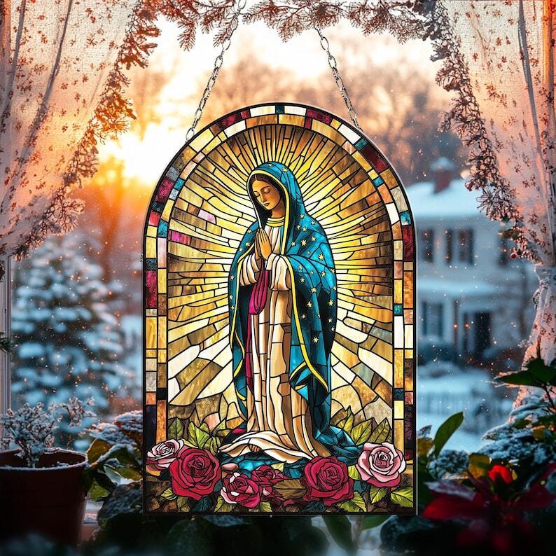 Our Lady of Guadalupe ACRYLIC SUNCATCHER Virgin Mary Window Hanging Christian Gift Religious Gifts Home Decor Mother of God Wall Decor