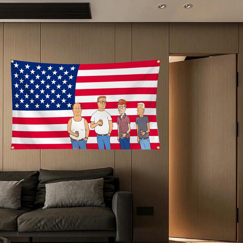 King of the Hill TV show America Flag 3x5ft with Grommet Lock Ring Durable Anti-UV Fade Banner for Room College Dorm Outdoor Party Decoration Supplies Funny Flag