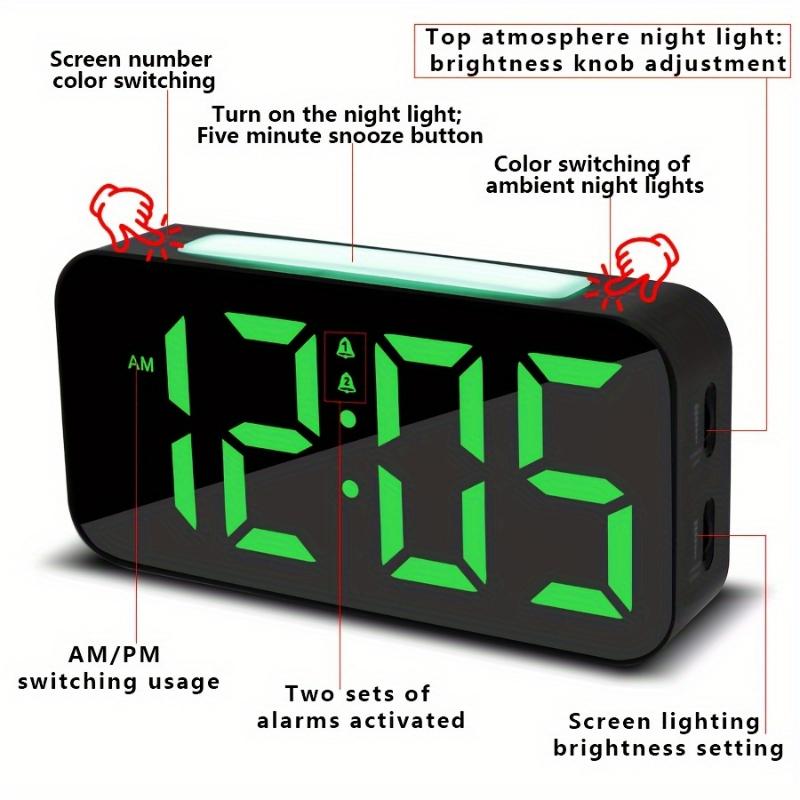 hatch alarm clock 1pc Multifunctional Iridescent Ambient Light Mirror Alarm Clock with Adjustable Screen Brightness and Color, Two Sets of Alarm Clock Functions, USB Plug-in, and Atmosphere Lighting