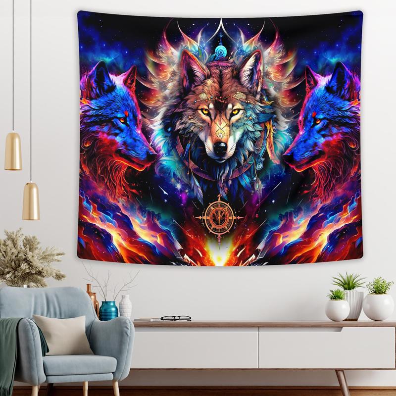 Wolf Pattern Tapestry, 1 Count Wall Hanging Blanket, Backdrop Decoration for Home Living Room Bedroom Dormitory