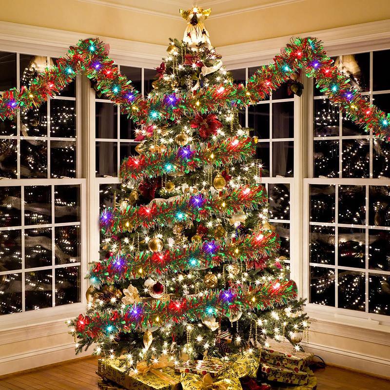 Christmas Tinsel Garland Night Light, Battery Powered Colorful Tree Garland without Battery, Indoor & Outdoor Decoration Supplies for Party Festival