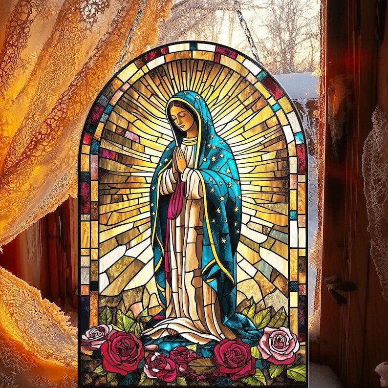 Our Lady of Guadalupe ACRYLIC SUNCATCHER Virgin Mary Window Hanging Christian Gift Religious Gifts Home Decor Mother of God Wall Decor