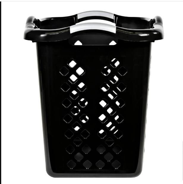 Home Logic 2 Bushel Lamper Plastic Laundry Basket with Silver Handles, Black, Adult   Tween Organiser