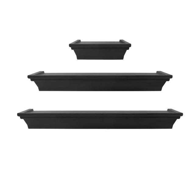 3PC Plastic Floating Shelves, Black - Perfect for Home Organization